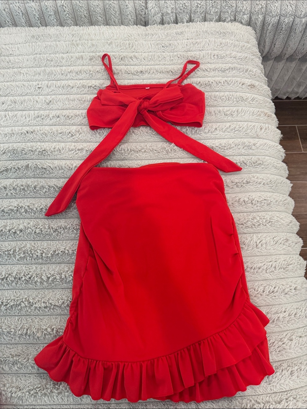 Red Ruffle Hem Women's Skirt & Top